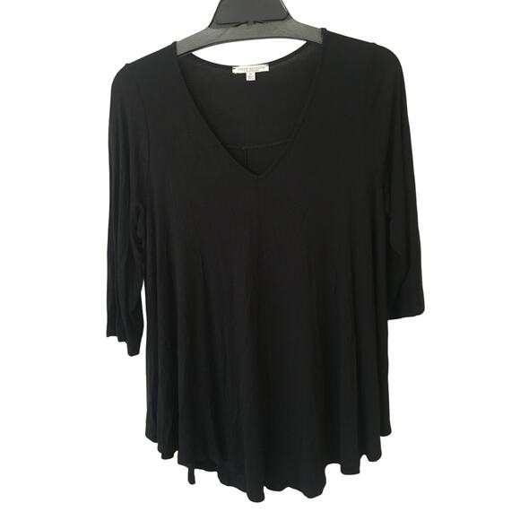 Green Envelope Los Angeles 1X Black 3/4 Sleeve V-neck Soft Swing Top - Picture 1 of 3